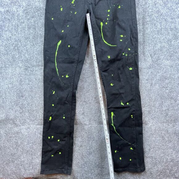 M Society Politically Incorrect Jeans Mens 32 Skinny Black Green Paint Splatter - Picture 5 of 8